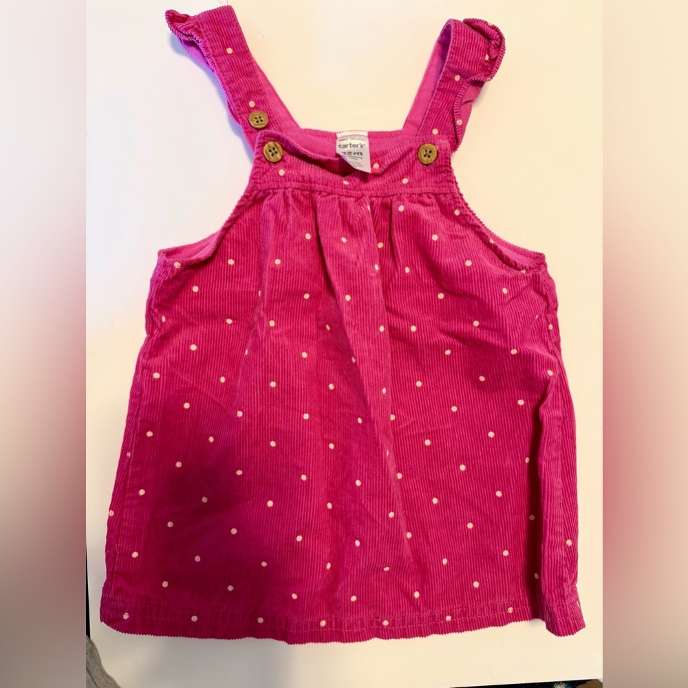 Carter's Hot Pink Polka Dot Corduroy Pinafore Dress